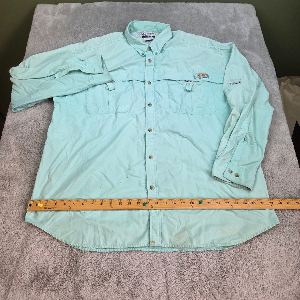 Columbia PFG Fishing Shirt Mens XL Long Sleeve Vented UPF 30+ Seafoam Green Mint